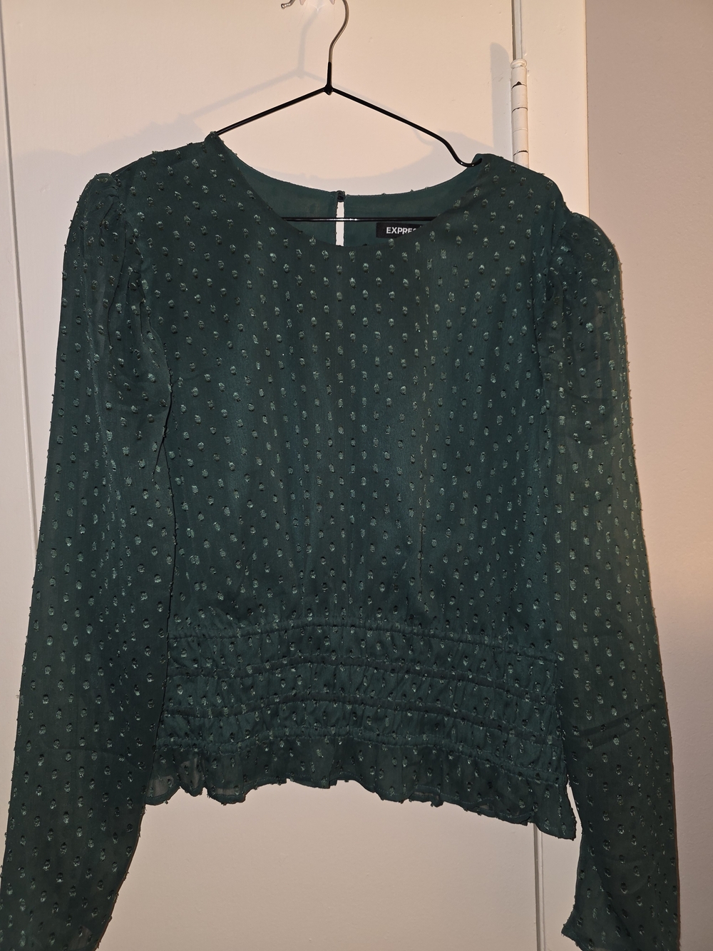 Express Women's Dark Green Textured Long Sleeve Top